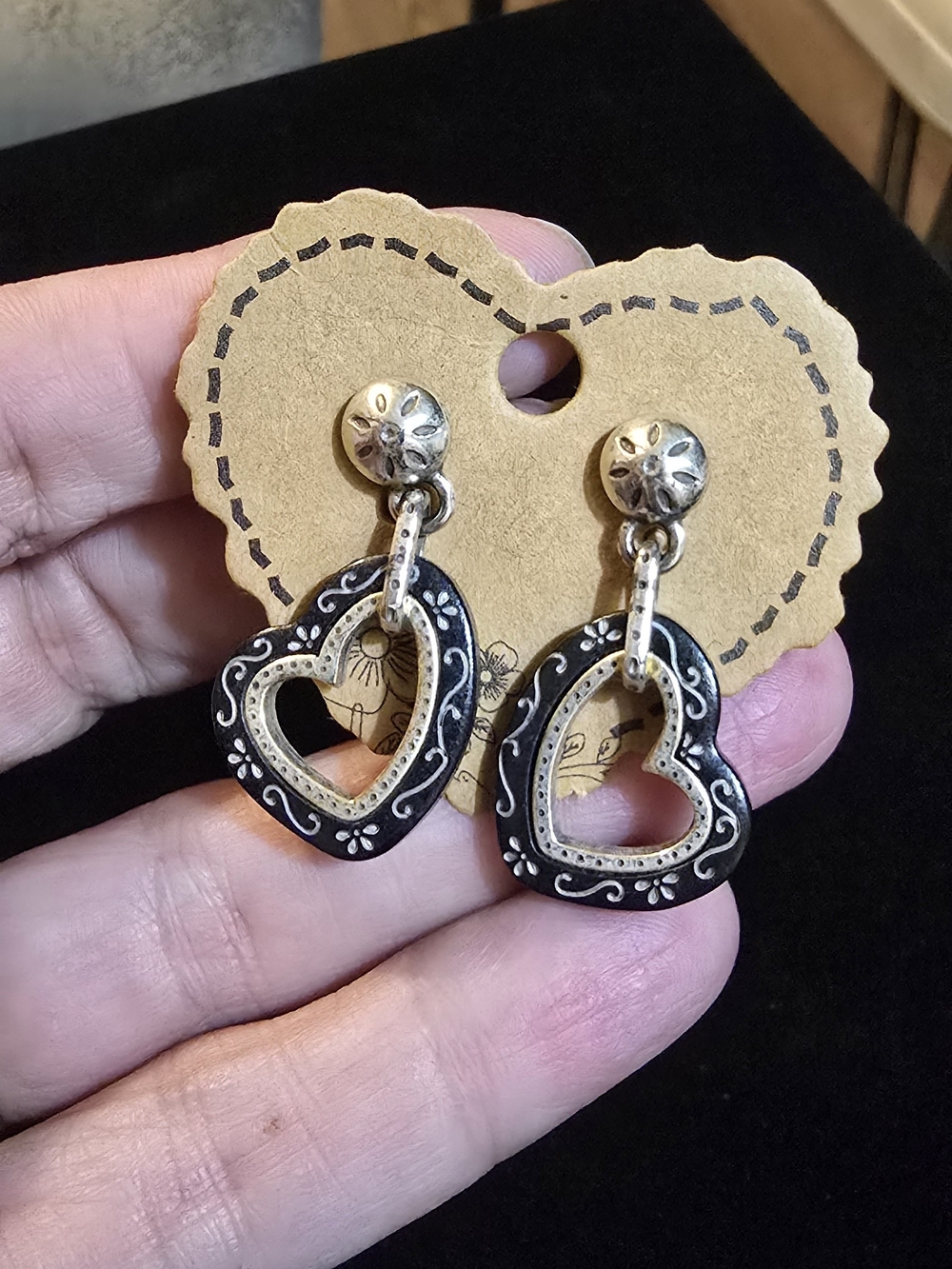 Brighton Metro Heart black and silver earrings